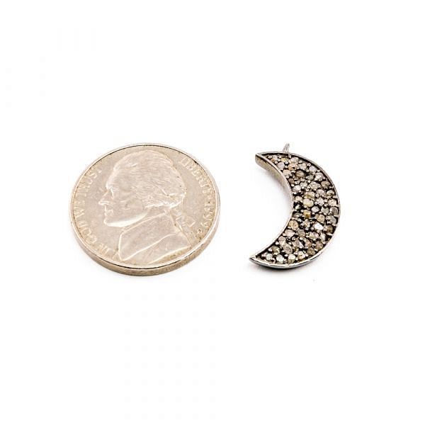 925 Sterling Silver 20.50x12.50x7.00mm Pave Diamond Charm-  Half Moon Shape.