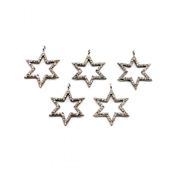 925 Sterling Silver Star  Shape- Pave Diamond Pendant With 17.00x22.00mm.