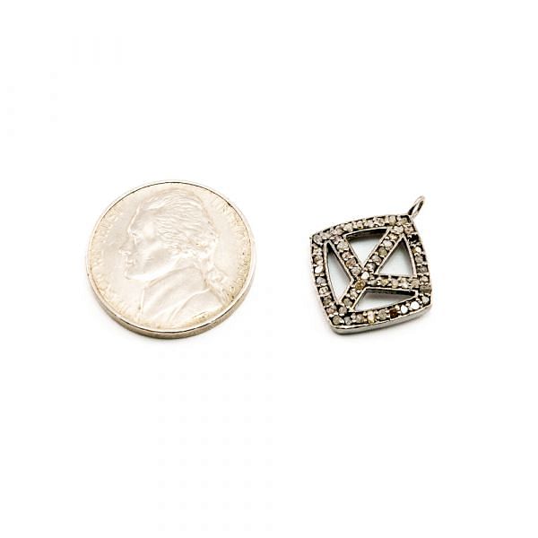 925 Sterling Silver 21.00x8.00mm Pave Diamond Pendant- Fancy Square Shape.