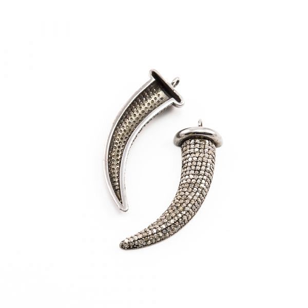 925 Sterling Silver Dagger  Shape- Pave Diamond Charm With 34.50x3.00mm.