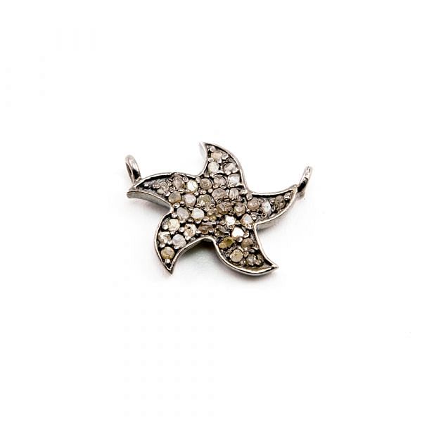 925 Sterling Silver 18.00x14.00mm Pave Diamond Connector, (StarFish Shape).
