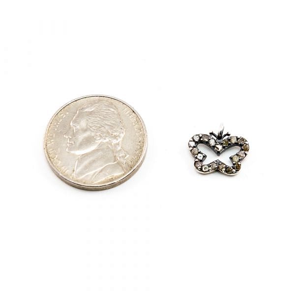 925 Sterling Silver Butter Fly Shape  10.50x12.50mm Pave Diamond Pendant.