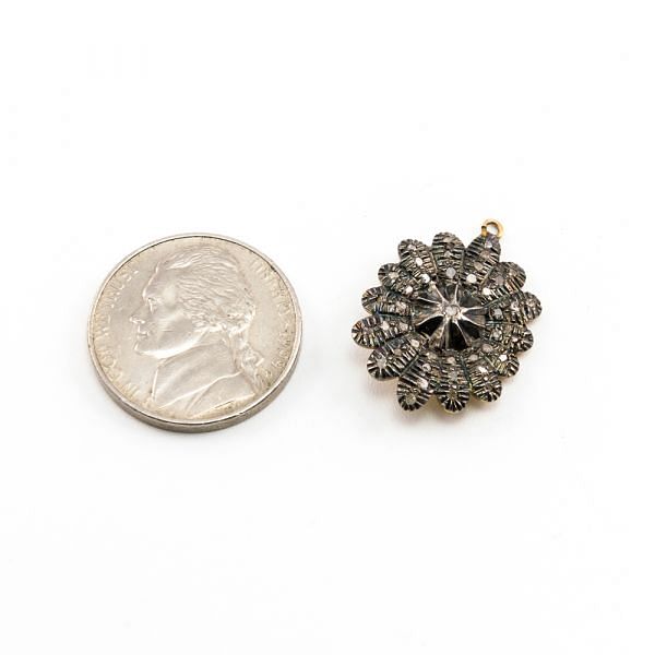 925 Sterling Silver 23.50x18.00mm Pave Diamond Pendant In Flower Shape.