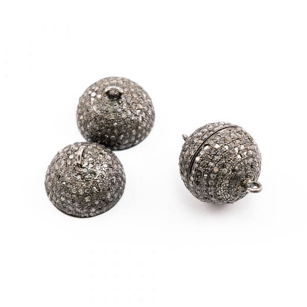 925 Sterling Silver 19.00x12.50mm Pave Diamond Bead, (Round Ball  Shape).