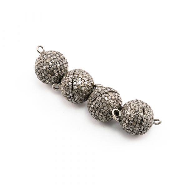 925 Sterling Silver 19.00x12.50mm Pave Diamond Bead, (Round Ball  Shape).