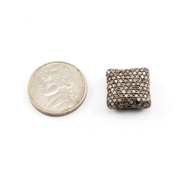 925 Sterling Silver Square  Shape 15.50x15.50x8.00mm Pave Diamond Bead.