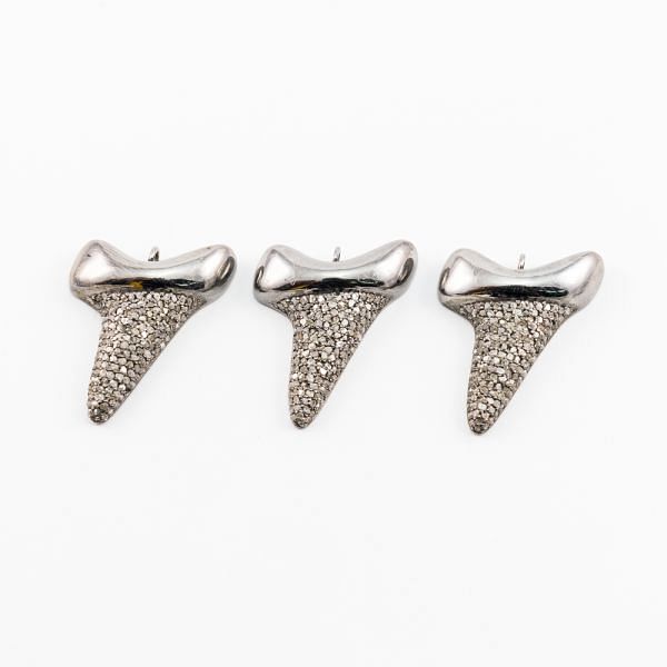925 Sterling Silver Pave Diamonds Pendant, Dagger Shape- 37.00x31.00mm, Black/ White Rhodium Plating. Sold By 1 Pcs, F-1113