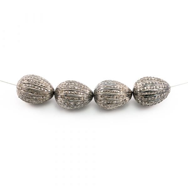 925 Sterling Silver Pave Diamonds Bead, Drop Shape- 17.50x12.50mm, Black/ White Rhodium Plating. Sold By 1 Pcs, F-1120