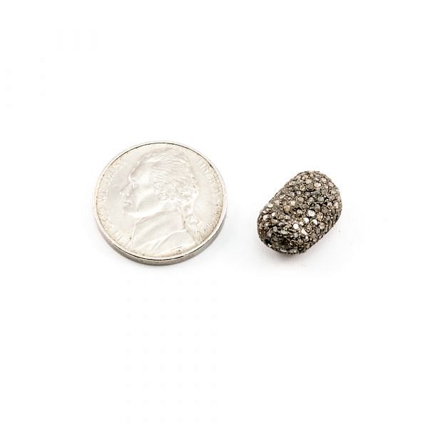 925 Sterling Silver Pave Diamonds Bead, Nugget Shape- 15.00x10.00x7.50mm, Black/ White Rhodium Plating. Sold By 1 Pcs, F-1123
