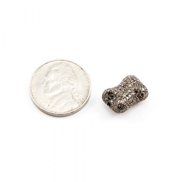 925 Sterling Silver Pave Diamonds Bead, Nugget Shape- 14.50x10.50x7.50mm, Black/ White Rhodium Plating. Sold By 1 Pcs, F-1126