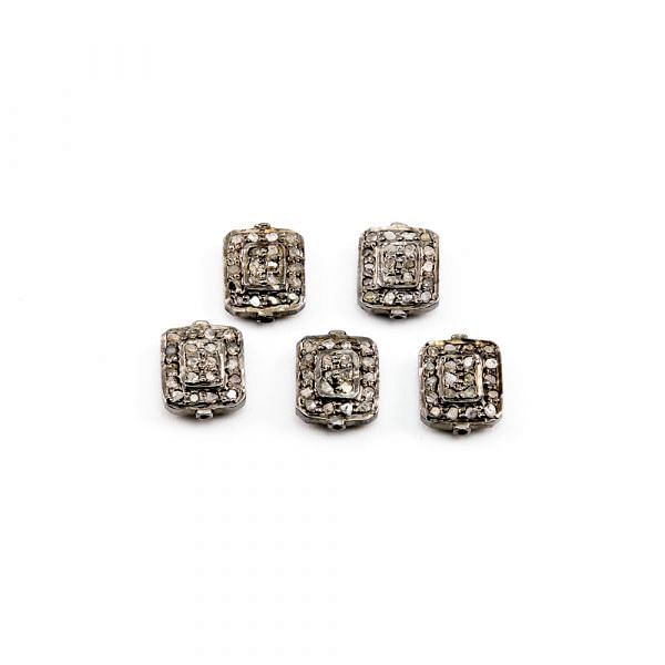 925 Sterling Silver Pave Diamonds Bead, Rectangle Shape- 10.00x8.00x3.50mm, Black/ White Rhodium Plating. Sold By 1 Pcs, F-1127
