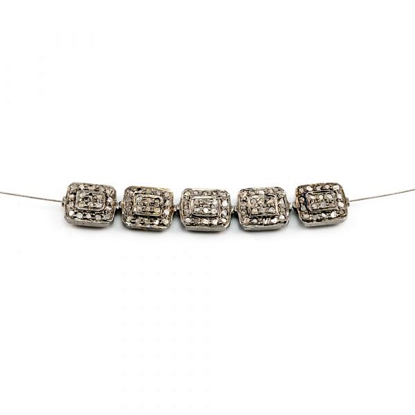 925 Sterling Silver Pave Diamonds Bead, Rectangle Shape- 10.00x8.00x3.50mm, Black/ White Rhodium Plating. Sold By 1 Pcs, F-1127