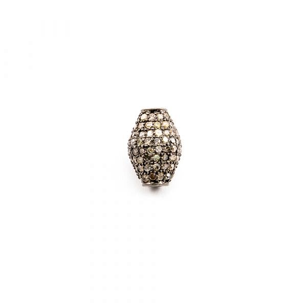925 Sterling Silver Pave Diamonds Bead, Oval Shape- 18.00x14.00mm, Black Rhodium Plating. Sold By 1 Pcs, F-1154
