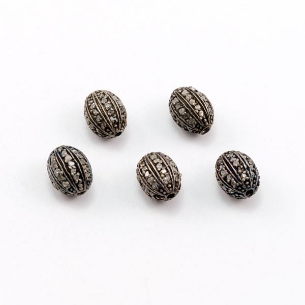 925 Sterling Silver Pave Diamonds Bead, Oval Shape-9.00x7.50mm, Black Rhodium Plating. Sold By 1 Pcs, F-1154A