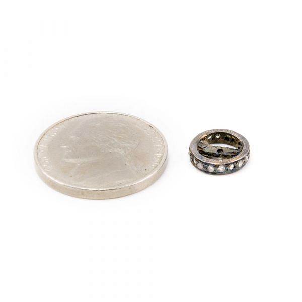 925 Sterling Silver Pave Diamonds Bead, Wheel Shape- 10.00x2.00mm, Black Rhodium Plating. Sold By 1 Pcs, F-1160