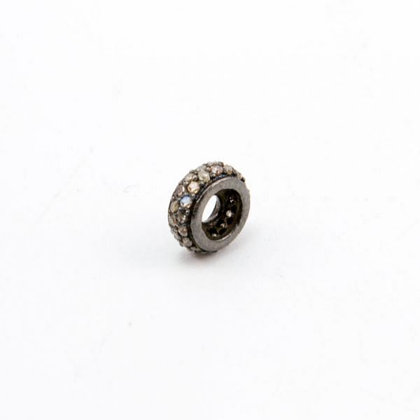 925 Sterling Silver Pave Diamonds Bead, Wheel Shape- 12.00x1.50mm, Black Rhodium Plating. Sold By 1 Pcs, F-1165