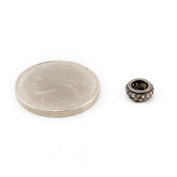 925 Sterling Silver Pave Diamonds Bead, Wheel Shape- 12.00x1.50mm, Black Rhodium Plating. Sold By 1 Pcs, F-1165
