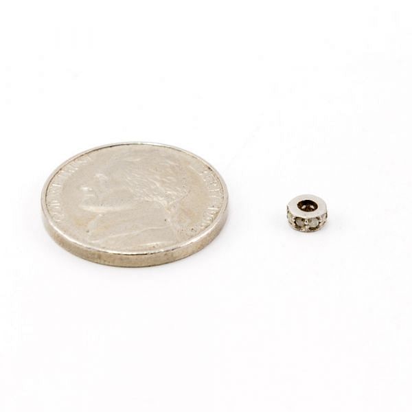 925 Sterling Silver Pave Diamonds Bead, Wheel Shape- 4.50x2.00mm, Black/White Rhodium Plating. Sold By 1 Pcs, F-1172