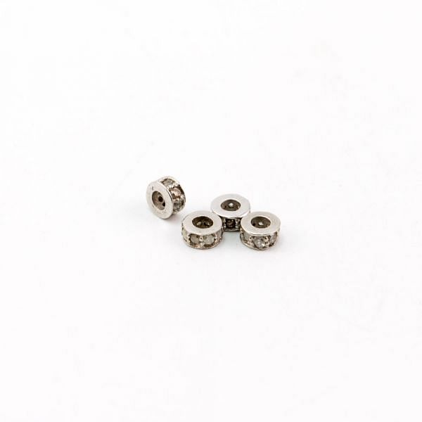925 Sterling Silver Pave Diamonds Bead, Wheel Shape- 4.50x2.00mm, Black/White Rhodium Plating. Sold By 1 Pcs, F-1172