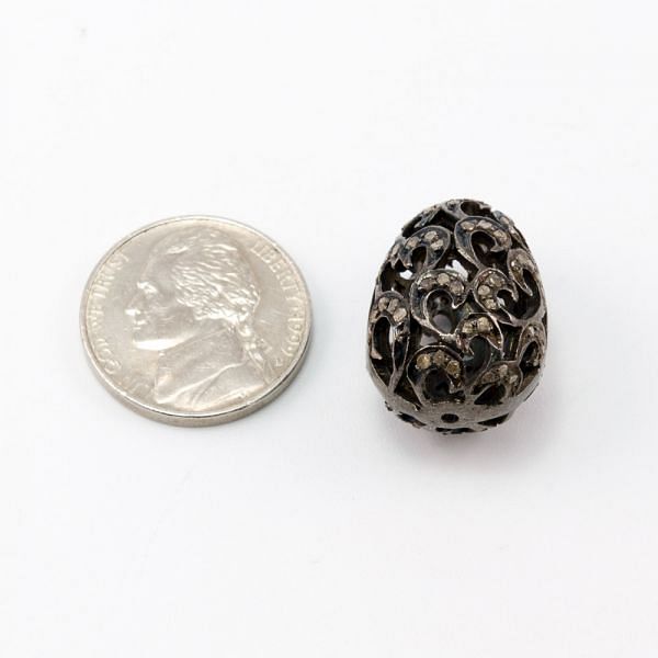 925 Sterling Silver Pave Diamonds Bead, Drop Shape- 22.50x16.00mm, Black Rhodium Plating. Sold By 1 Pcs, F-1189