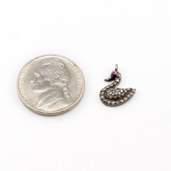 925 Sterling Silver Pave Diamonds Pendant, Swan Shape- 14.50x11.50mm, Black Rhodium Plating. Sold By 1 Pcs, F-1208