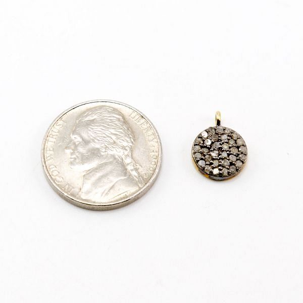 925 Sterling Silver Pave Diamonds Pendant, Coin Shape- 13.00x10.00mm, Gold And Black Rhodium Plating. Sold By 1 Pcs, F-1210