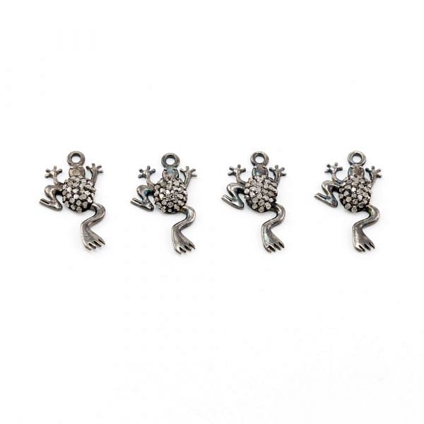 925 Sterling Silver Pave Diamonds Pendant, Frog Shape- 20.00x11.00mm, Black Rhodium Plating. Sold By 1 Pcs, F-1212