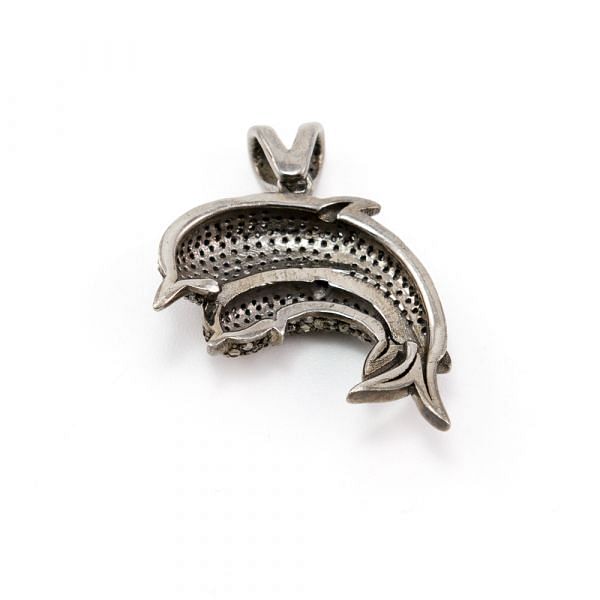925 Sterling Silver Pave Diamonds Pendant, Dolphin Shape- 26.00x13.00mm, Black Rhodium Plating. Sold By 1 Pcs, F-1213