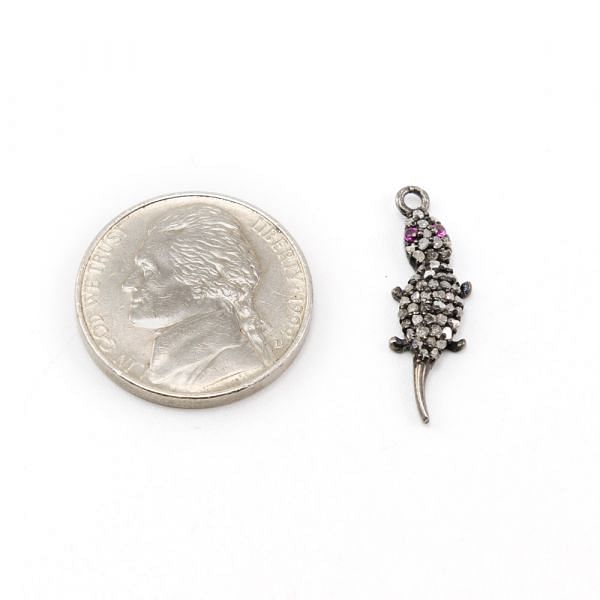 925 Sterling Silver Pave Diamonds Pendant, Lizard Shape- 24.00x7.50mm, Black Rhodium Plating. Sold By 1 Pcs, F-1214