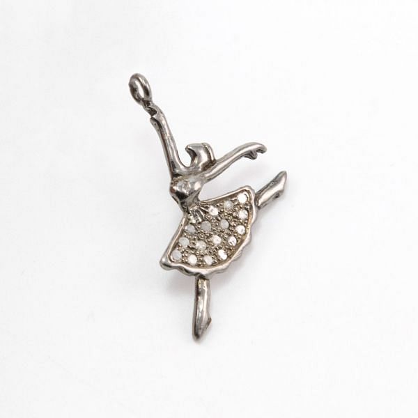 925 Sterling Silver Pave Diamonds Pendant, Ballet Dancer Shape-34.50x22.00mm, Black Rhodium Plating. Sold By 1 Pcs, F-1219