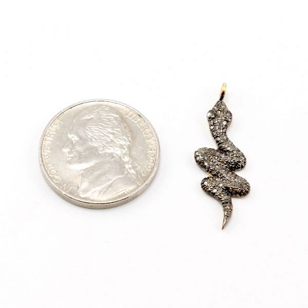 925 Sterling Silver Pave Diamonds Pendant, Snake Shape- 28.00x9.50mm, Gold And Black Rhodium Plating. Sold By 1 Pcs, F-1220
