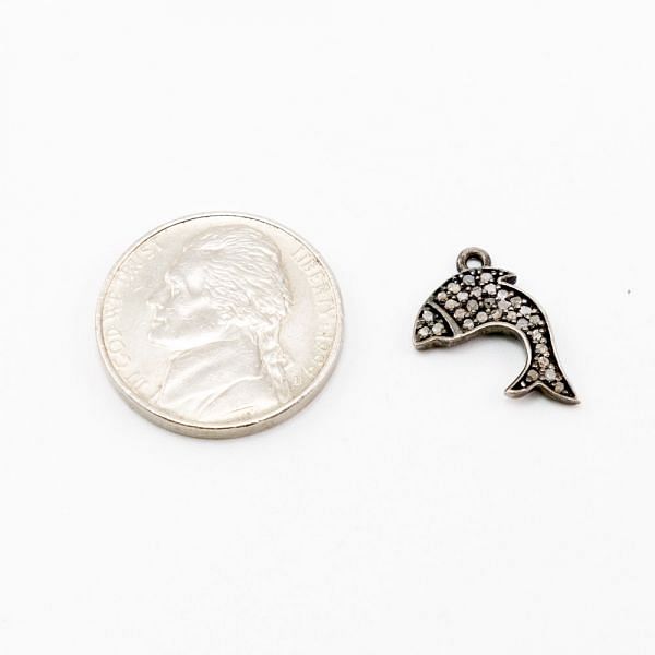 925 Sterling Silver Pave Diamonds Pendant, Fish Shape- 16.00x11.00mm, Black /White Rhodium Plating. Sold By 1 Pcs, F-1222