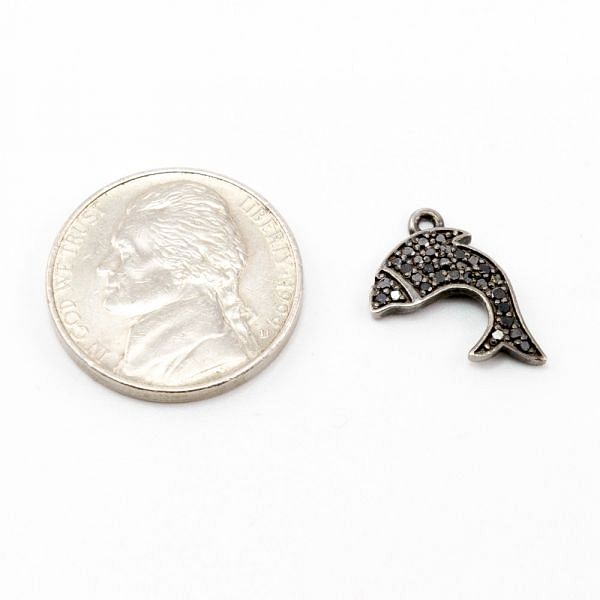 925 Sterling Silver Pave Diamonds Pendant, Fish Shape- 16.00x11.00mm, Black /White Rhodium Plating. Sold By 1 Pcs, F-1223