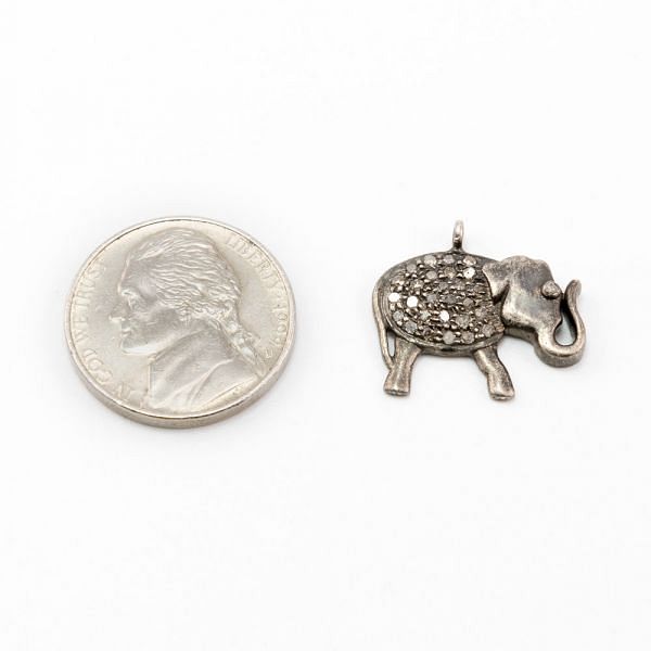 925 Sterling Silver Pave Diamonds Pendant, Elephant Shape- 19.50x17.50mm, Black Rhodium Plating. Sold By 1 Pcs, F-1232