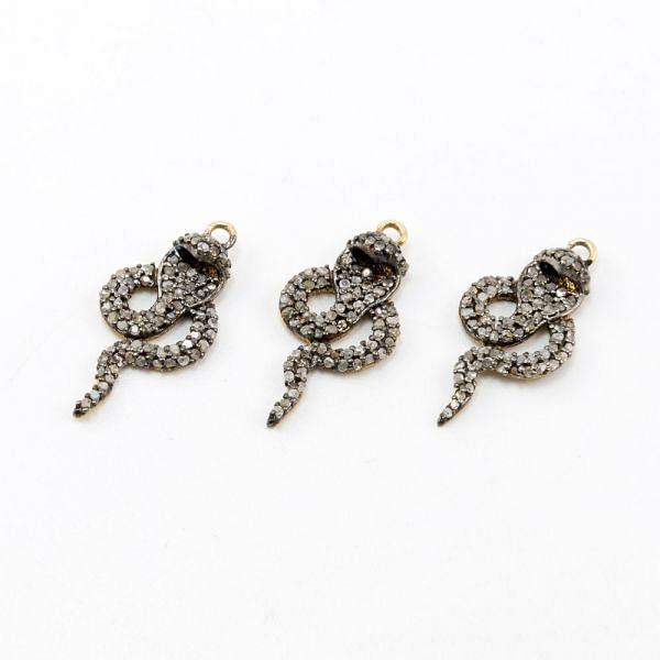 925 Sterling Silver Pave Diamonds Pendant, Snake Shape-22.00x11.00mm, Gold And Black Rhodium Plating. Sold By 1 Pcs, F-1233