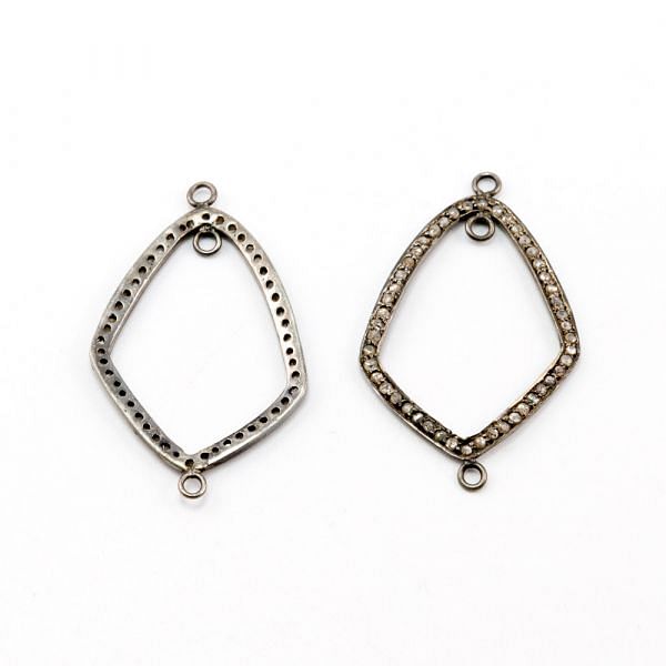 925 Sterling Silver Pave Diamond Connector, Kite Link Shape-35.00x20.00mm, Black Rhodium Plating. Sold By 1 Pcs, F-1241