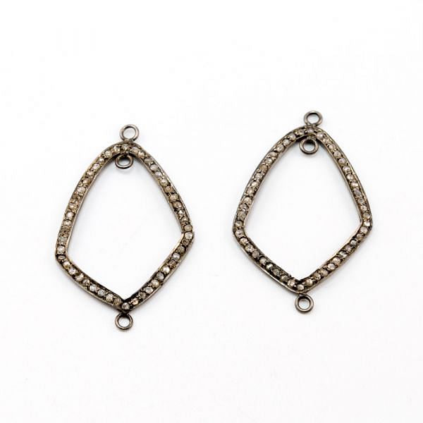 925 Sterling Silver Pave Diamond Connector, Kite Link Shape-35.00x20.00mm, Black Rhodium Plating. Sold By 1 Pcs, F-1241