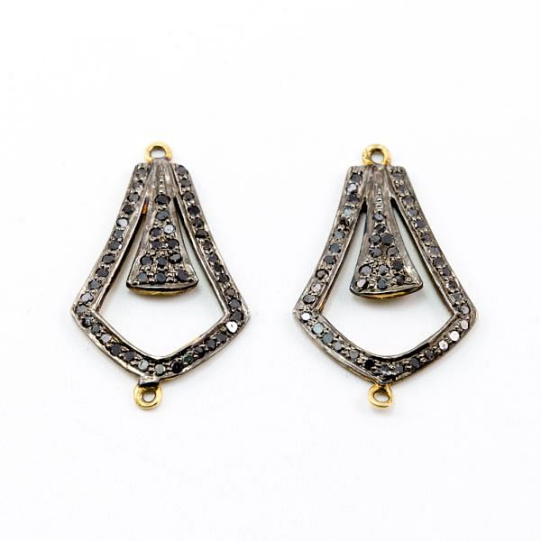 925 Sterling Silver Pave Diamond Connector,  Link Shape-28.00x17.00mm, Gold And Black Rhodium Plating. Sold By 1 Pcs, F-1251