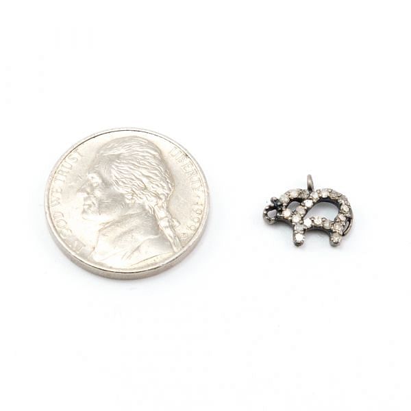925 Sterling Silver Pave Diamond Pendant, Elephant Shape-11.50x10.00mm, Black Rhodium Plating. Sold By 1 Pcs, F-1264