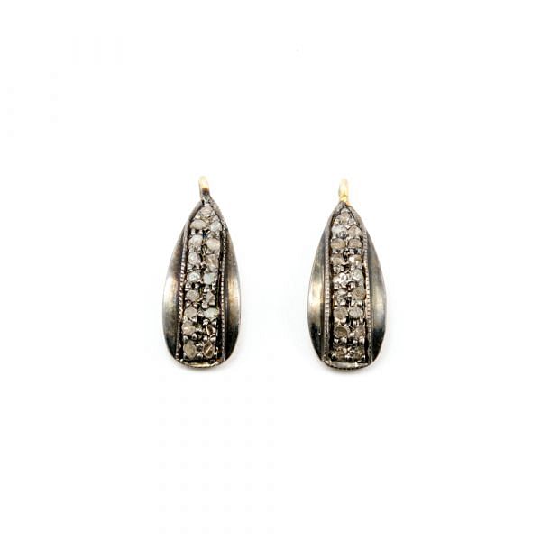 925 Sterling Silver Pave Diamond Pendant, Pear Shape-19.00x7.00mm, Gold And Black Rhodium Plating. Sold By 1 Pcs, F-1268