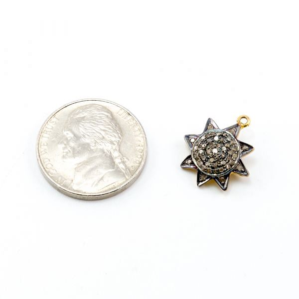 925 Sterling Silver Pave Diamond Pendant, Star Shape-16.50x13.50mm, Gold And Black Rhodium Plating. Sold By 1 Pcs, F-1271