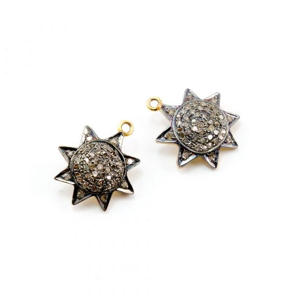 925 Sterling Silver Pave Diamond Pendant, Star Shape-16.50x13.50mm, Gold And Black Rhodium Plating. Sold By 1 Pcs, F-1271