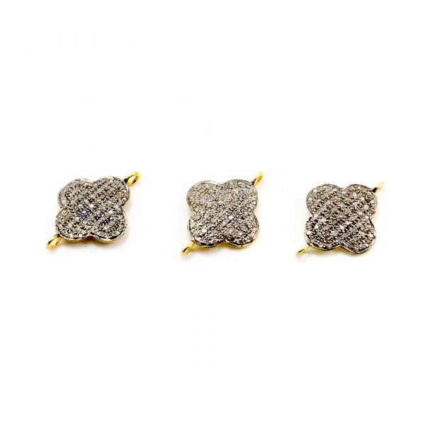 925 Sterling Silver Pave Diamond Connector, Flower Shape-20.50x14.00mm, Gold&Black Rhodium Plating. Sold By 1 Pcs, F-1326