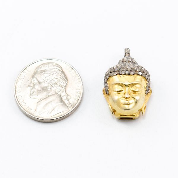 925 Sterling Silver Pave Diamond Pendant, Buddha Shape-23.00x15.00x9.00mm, Gold And Black Rhodium Plating. Sold By 1 Pcs, F-1335