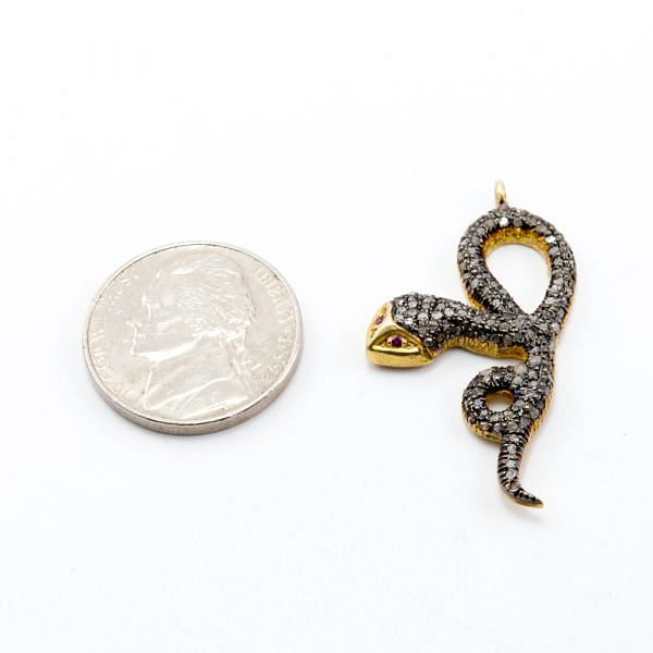 925 Sterling Silver Pave Diamond Pendant, Snake Shape-37.00x18.50mm, Gold And Black Rhodium Plating. Sold By 1 Pcs, F-1341