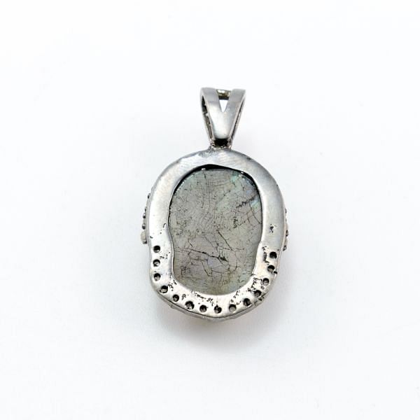 925 Sterling Silver Pave Diamond Pendant, Lady Face Shape-28.00x20.00x9.50mm, Black /White Rhodium Plating. Sold By 1 Pcs, F-1346