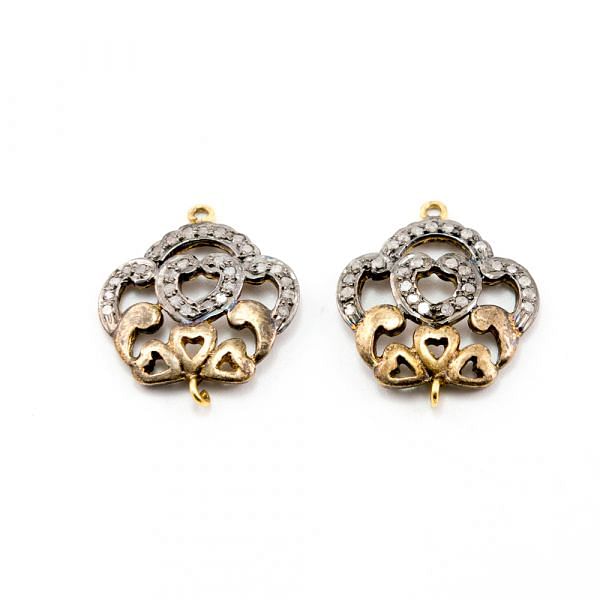 925 Sterling Silver Pave Diamond Connector, Flower Shape-19.00x22.00mm, Gold &Black Rhodium Plating. Sold By 1 Pcs, F-1353
