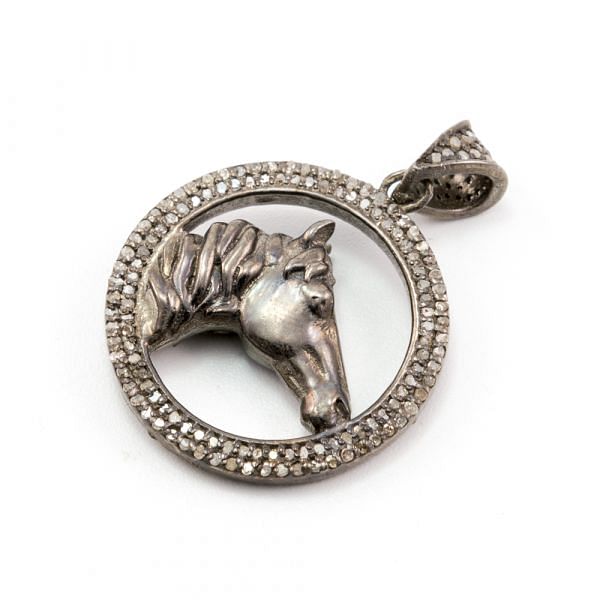 925 Sterling Silver Pave Diamond Pendant, Horse Shape-28.00x24.50mm, Black / White Rhodium Plating. Sold By 1 Pcs, F-1357