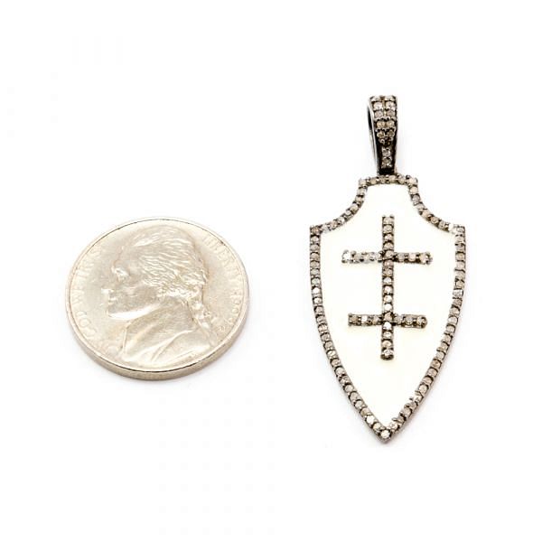 925 Sterling Silver Pave Diamond Pendant, Dagger Shape-37.50x18.00mm, Black/White Rhodium Plating. Sold By 1 Pcs, F-1369
