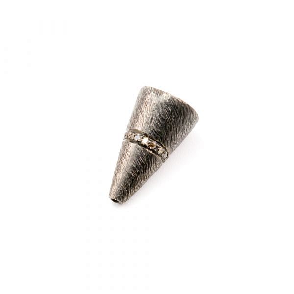 925 Sterling Silver Pave Diamond Bead, Cone Shape-18.0x10.50mm, Black Rhodium Plating. Sold By 1 Pcs, F-1377